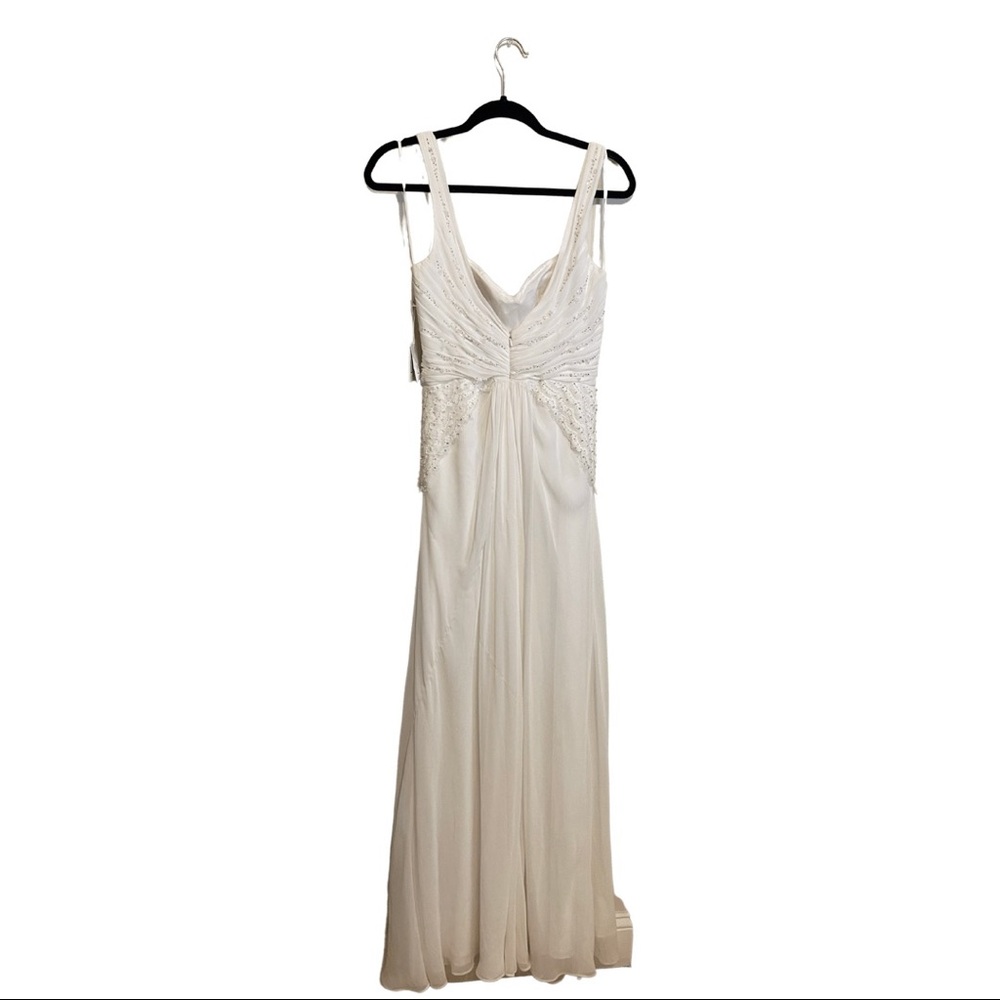 LM by Mignon HY1200 Long Embellished Wrap Dress Ivory Size 6 NEW WITH TAGS - Picture 10 of 11